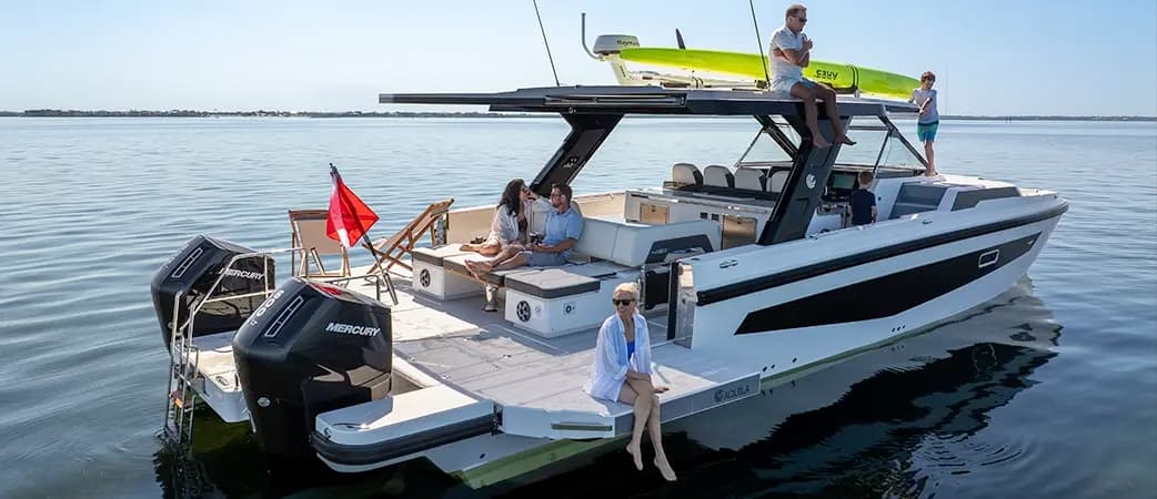 Aquila 45 Sport at anchor in calm water