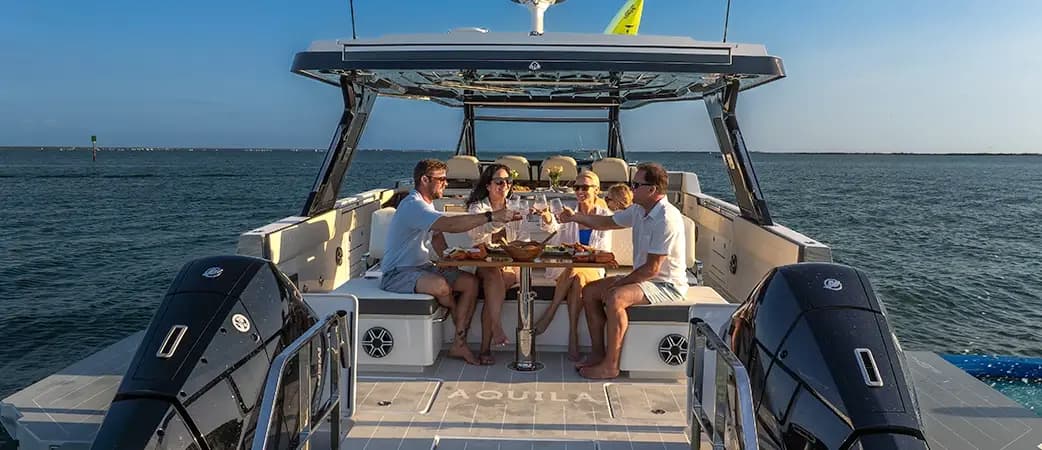 Outdoor dining table on the Aquila 45 Sport