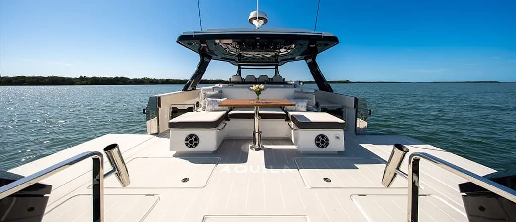 Stern of the Aquila 45 Sport with its swim platform