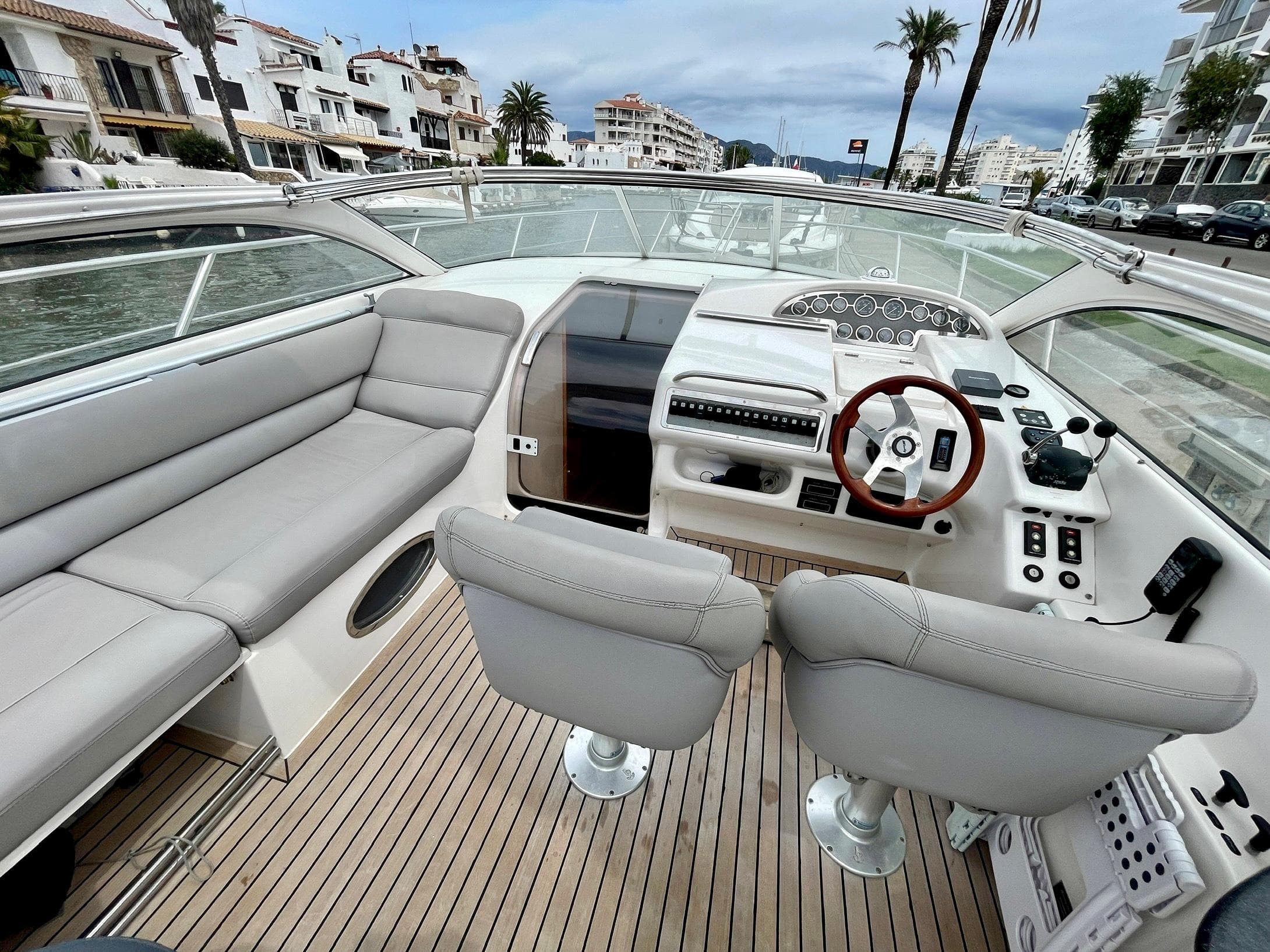 Interior of a 2003 Windy Bora 40 yacht with elegant furnishings.
