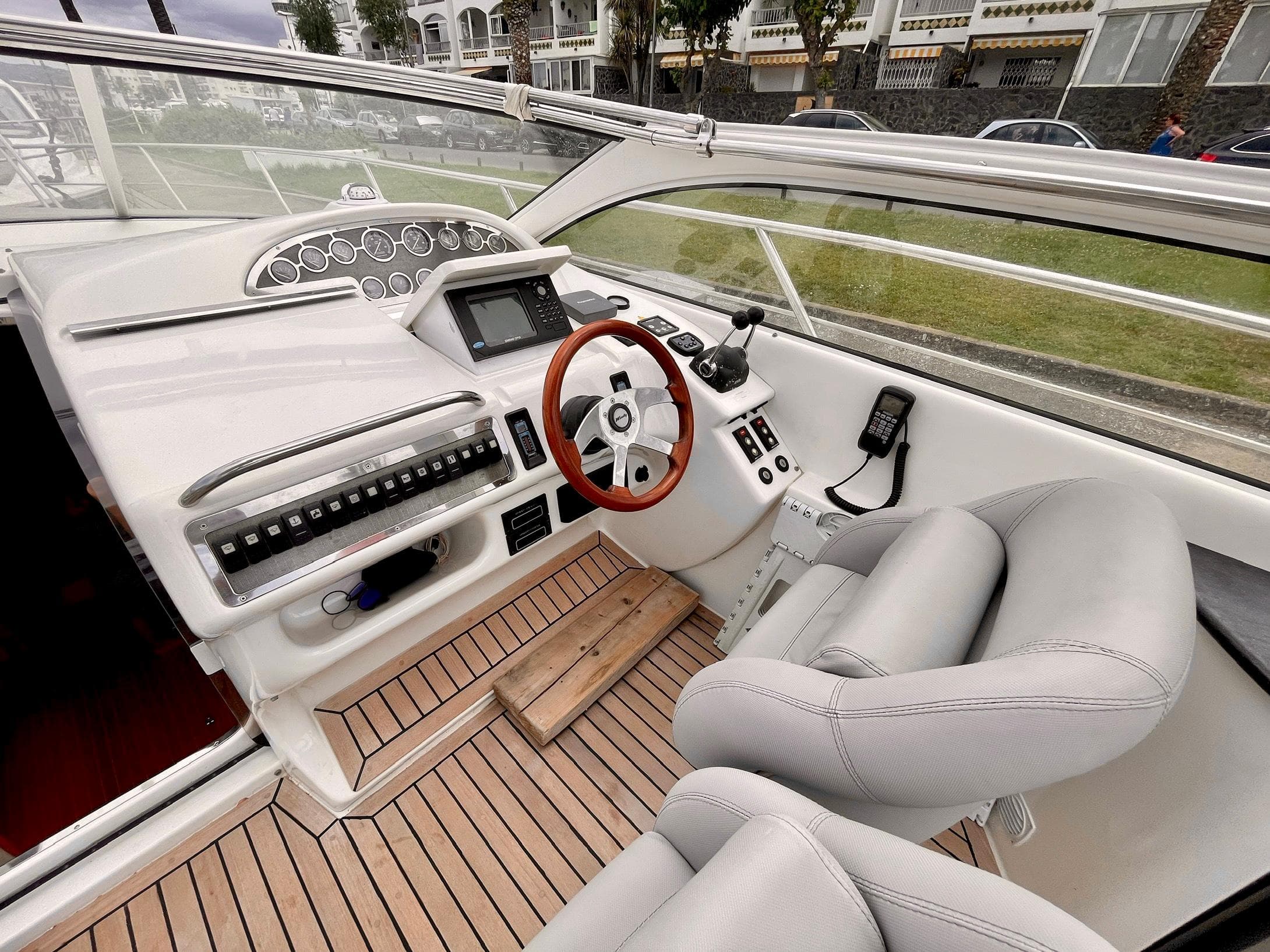 Cockpit of 2003 Windy Bora 40 yacht with modern steering and instruments.