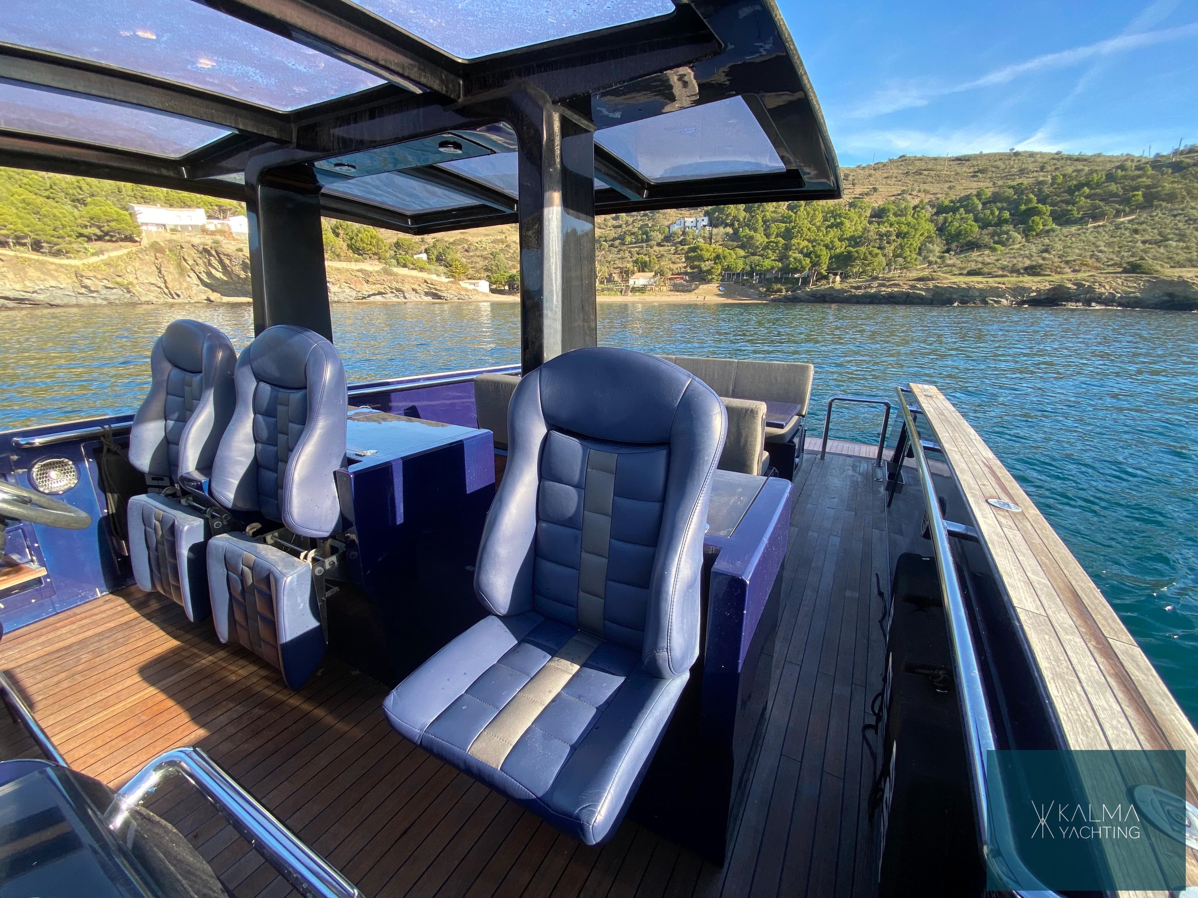 Interior of 2008 Fjord 40 Open yacht with luxurious seating.