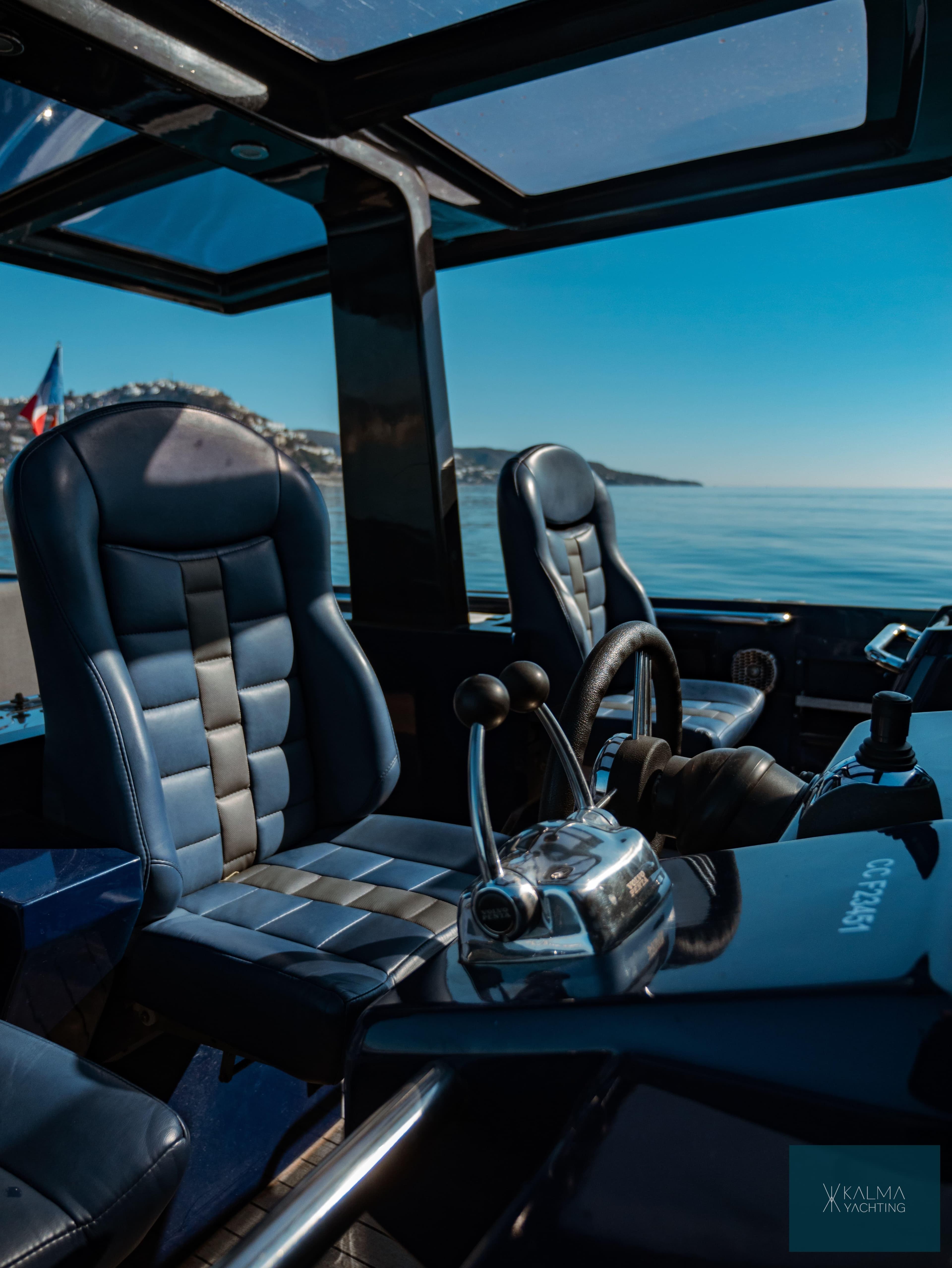 Interior of a 2008 Fjord 40 Open boat with luxurious seating.