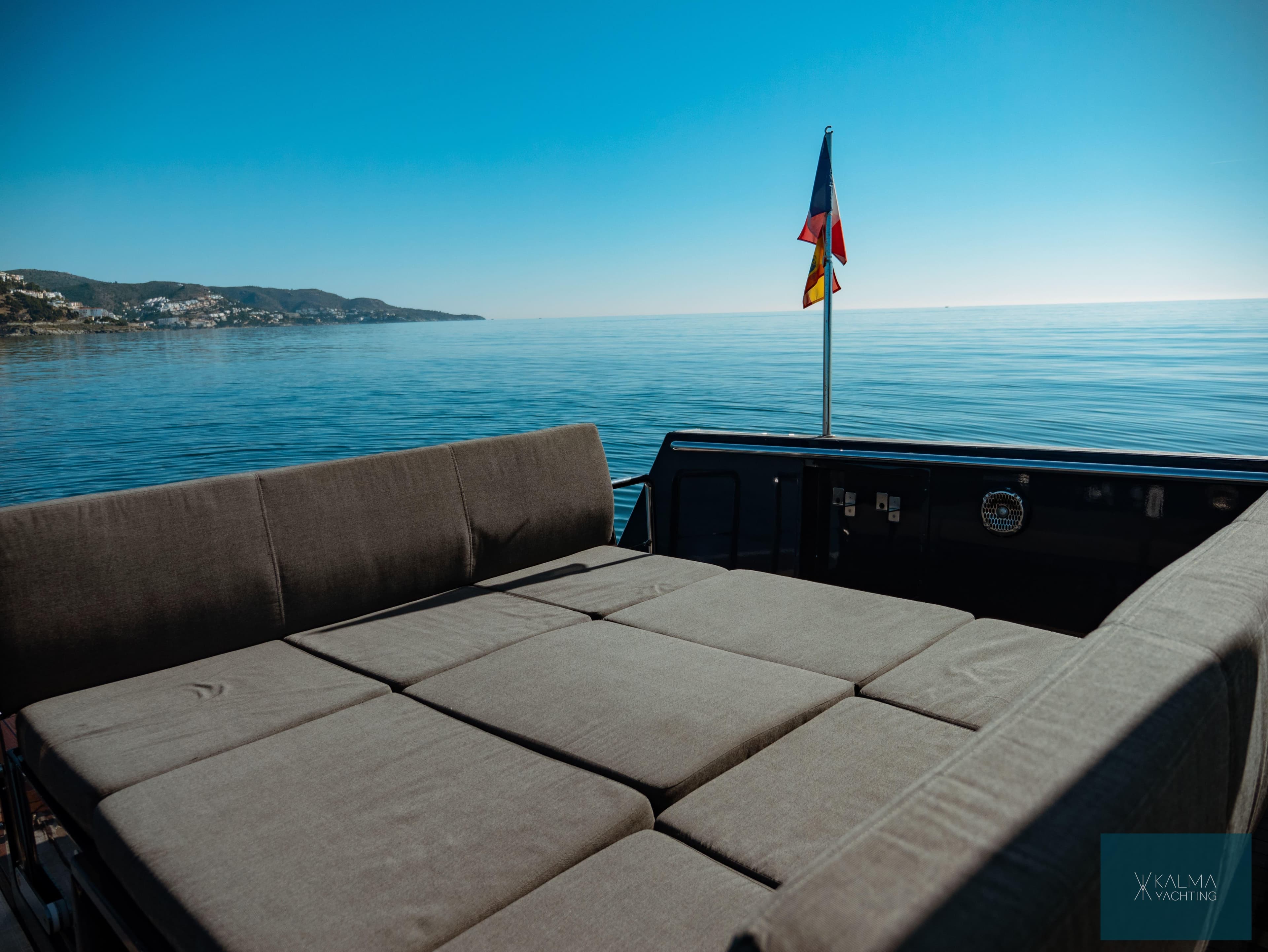 Fjord 40 Open 2008 yacht with sun deck on calm sea.