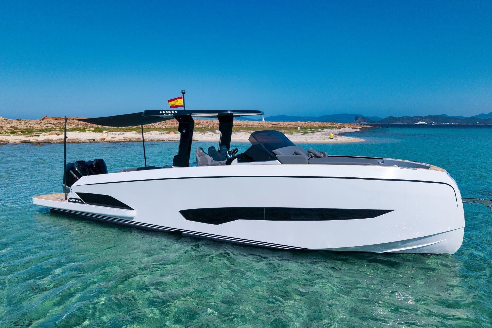Luxury Kumbra 36 yacht, 2026 model, anchored in clear turquoise waters.