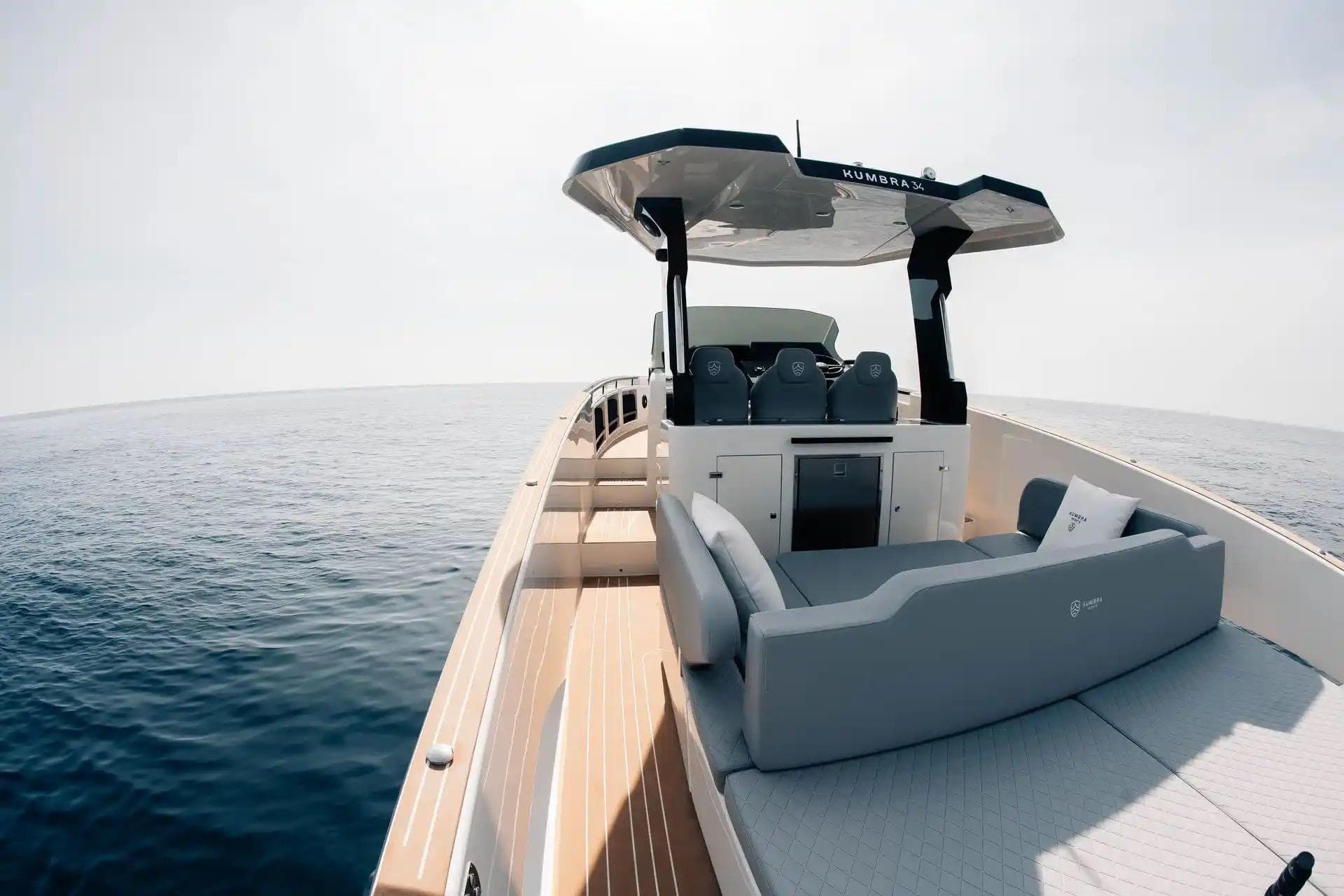 Luxury Kumbra 36 boat, 2026 model, with sleek design on open sea.