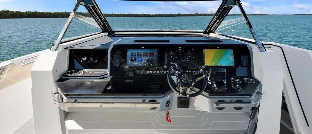 Wheel, displays and controls of the Aquila 45 Sport