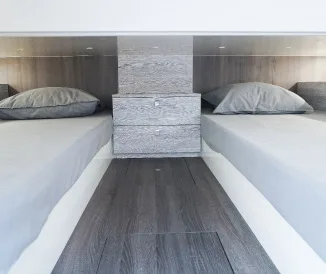 Two single beds aft in the Kumbra 34