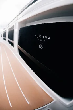 Bow locker with the Kumbra Yachts emblem