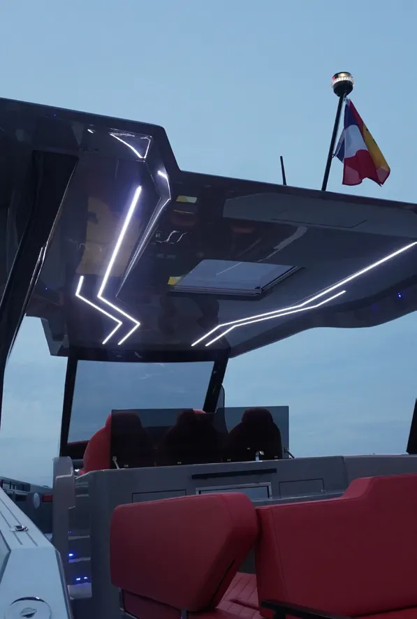 Kumbra 36 hardtop and cockpit at dusk