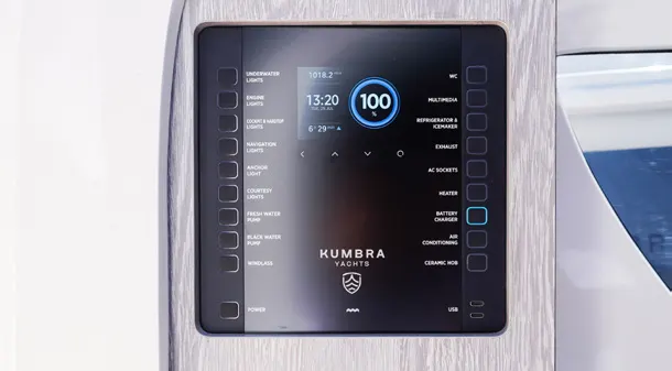 Kumbra touchscreen control panel inside the boat