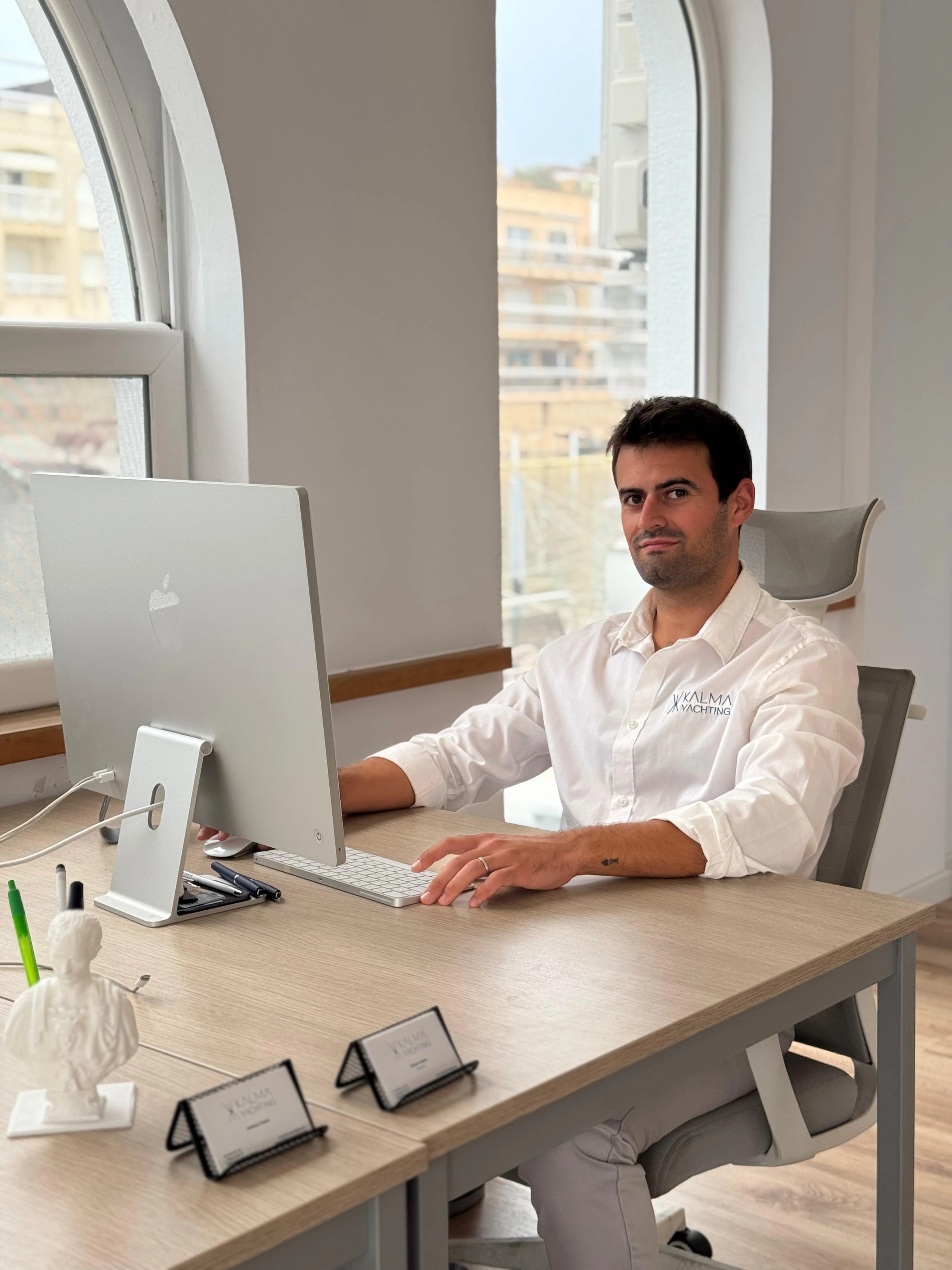 Tristan working at the office